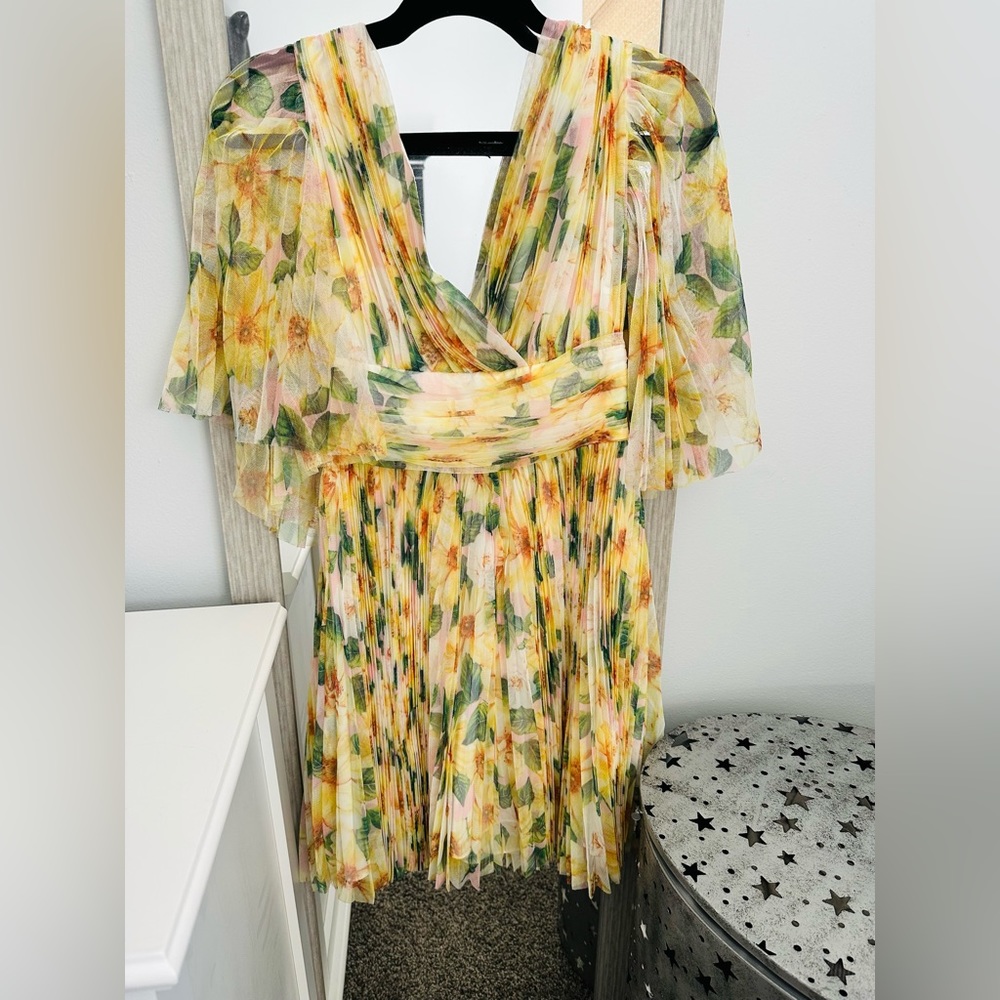 Yellow flower dress v neck